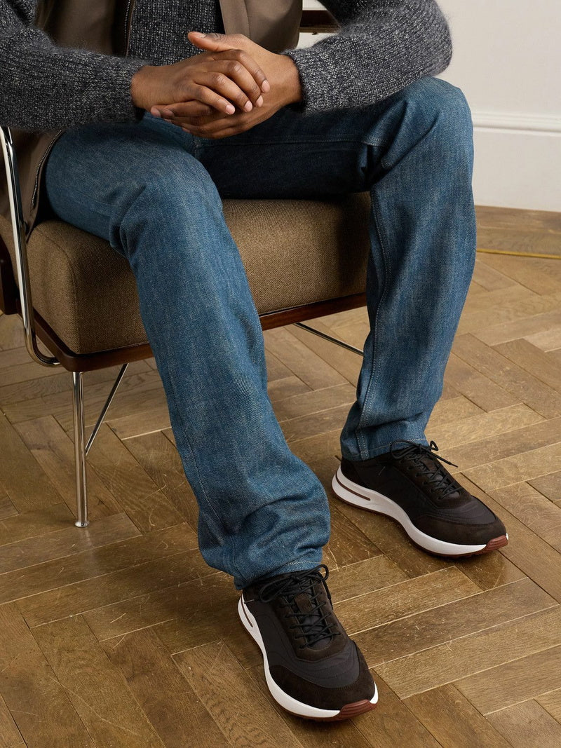 Loro Piana - Weekend Walk Suede-Trimmed Shell Sneakers - Black