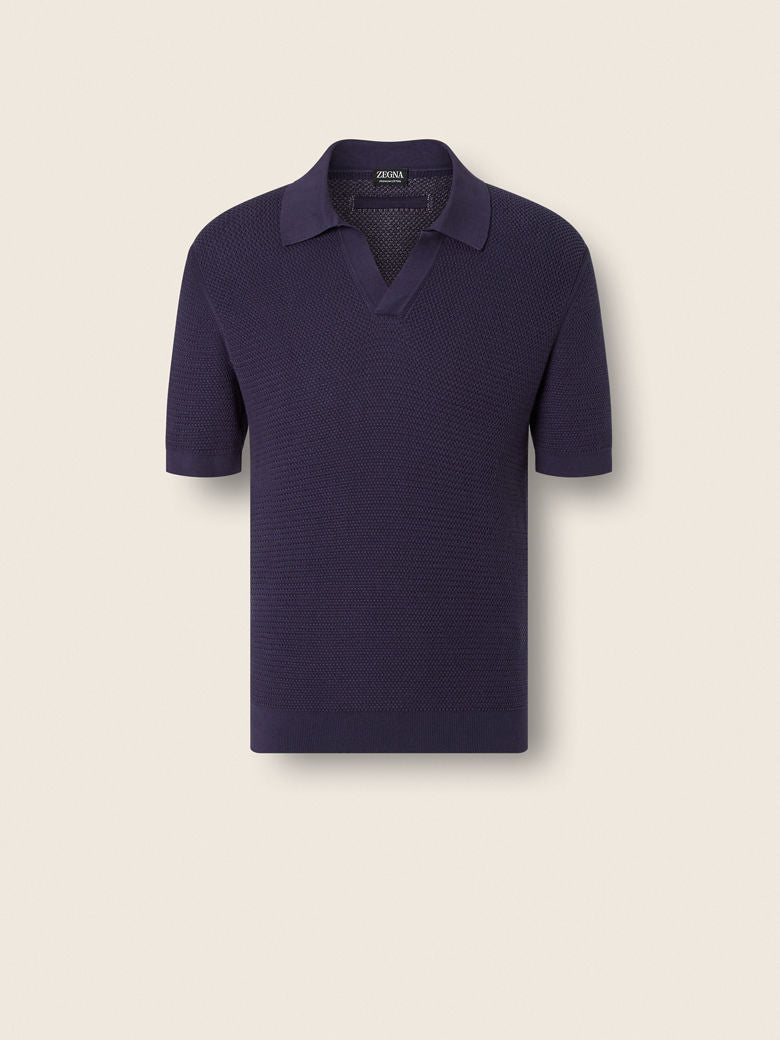 DARK INDIGO ZEGNA BLUE PREMIUM COTTON POLO SHIRT