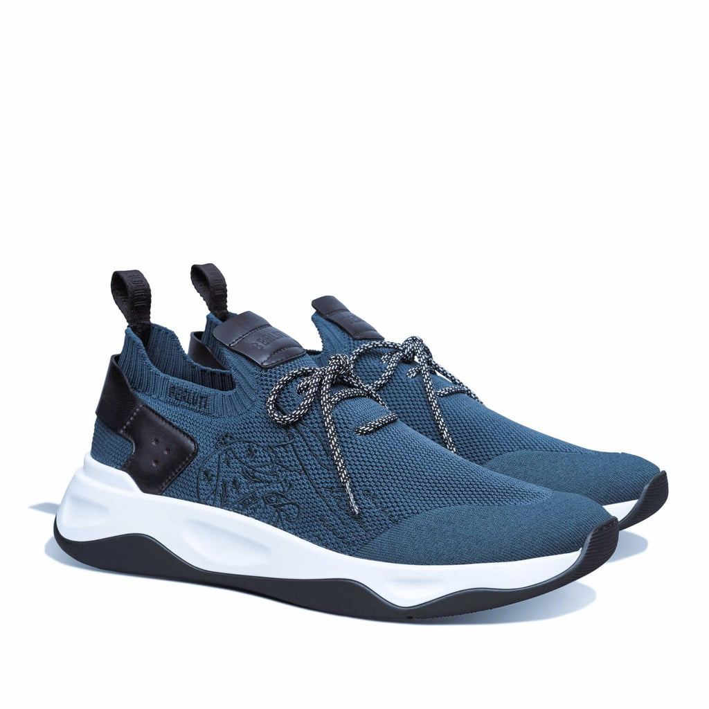 SNEAKER BERLUTI SHADOW EN MAILLE ET CUIR EN NUANCES DE BLEU