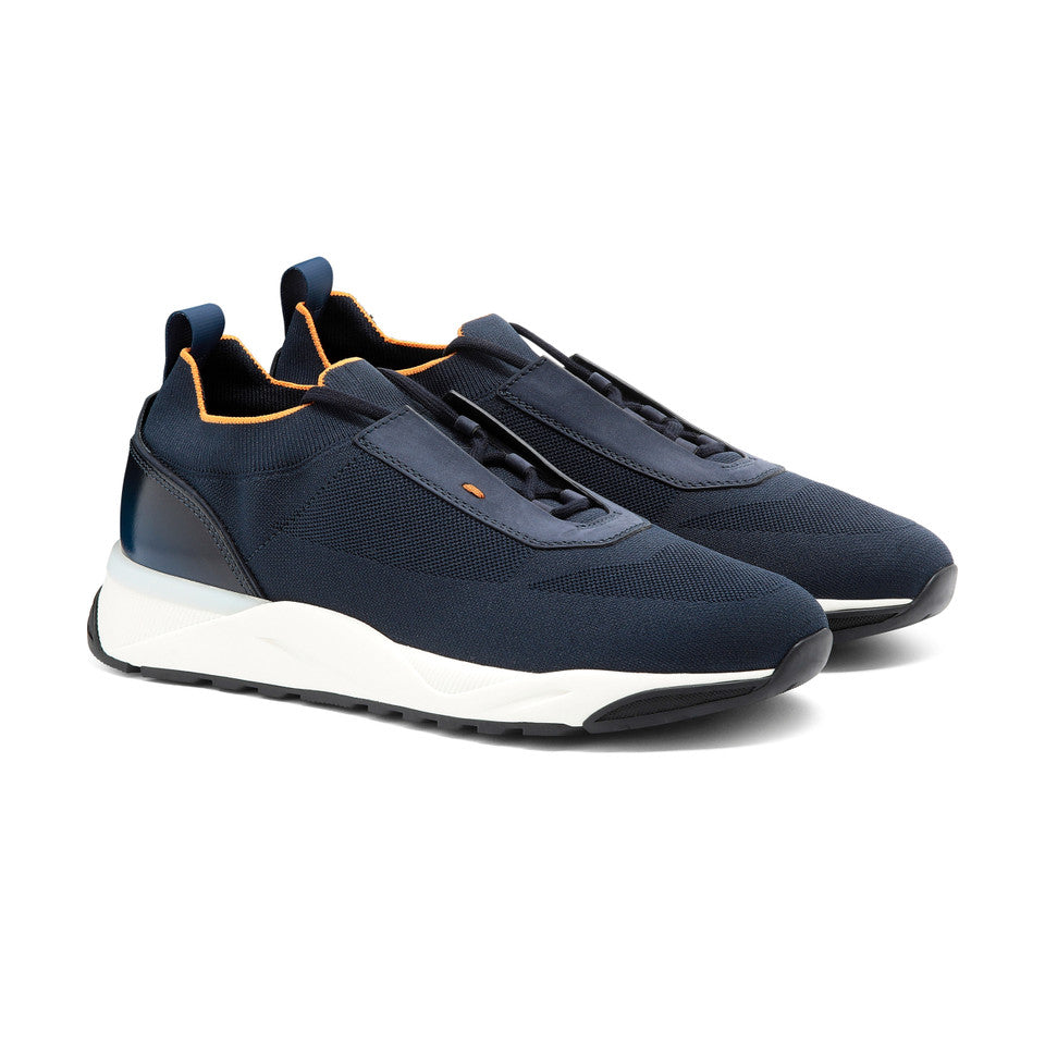 Santoni stretch knit sneaker midnight blue