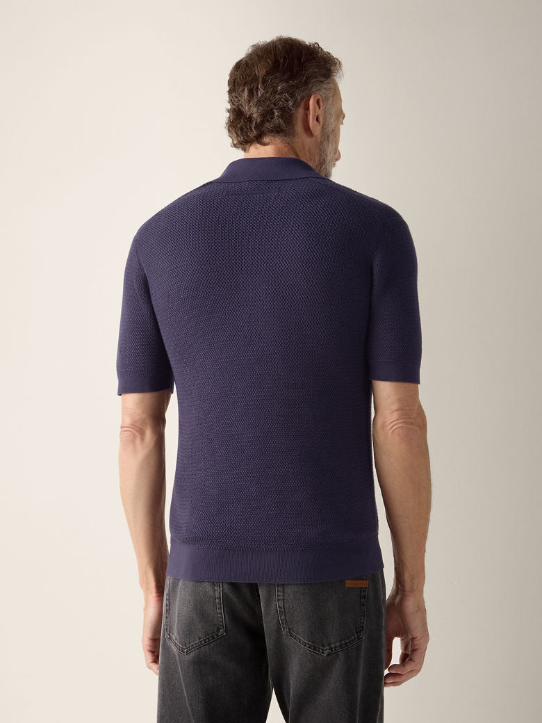 DARK INDIGO ZEGNA BLUE PREMIUM COTTON POLO SHIRT