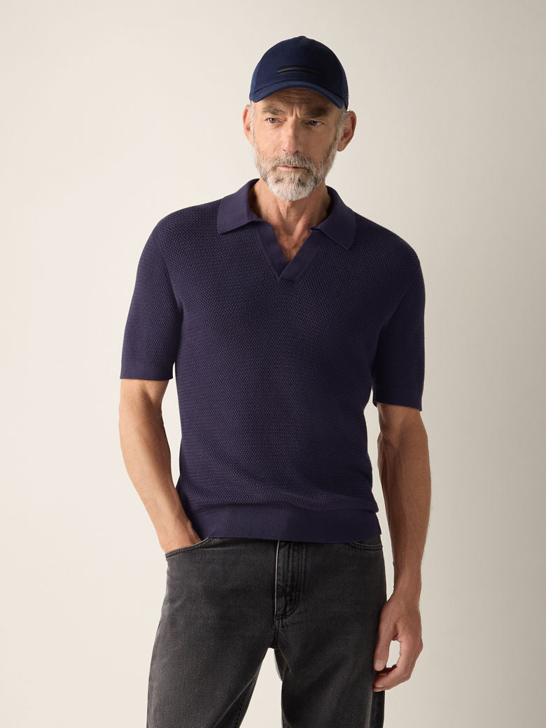 DARK INDIGO ZEGNA BLUE PREMIUM COTTON POLO SHIRT