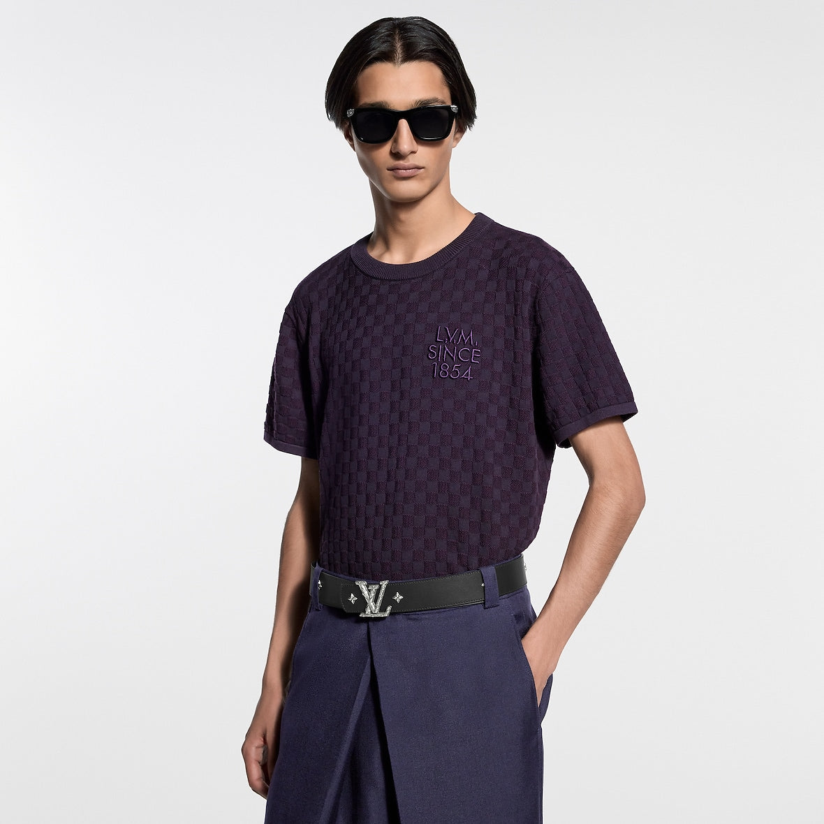 Damier Jacquard Short-Sleeved Crewneck