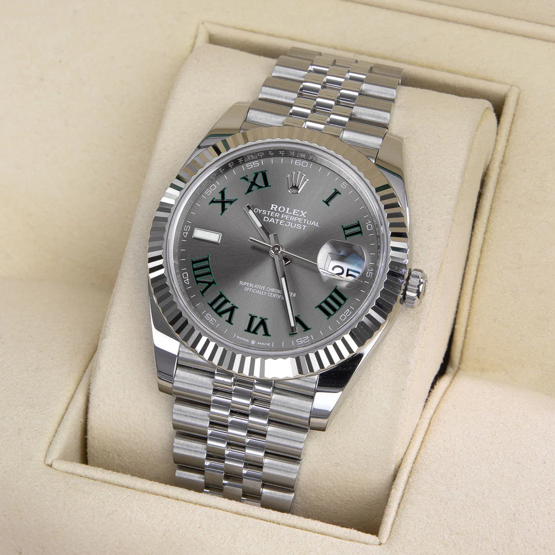 Rolex Datejust 41 featuring the distinctive "Wimbledon" dial